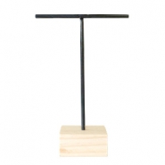 Sieraad display voor oorbellen T-vorm met houten voet Zwart-hout