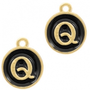 Basic Quality metalen bedels letter Q Goud(iets meer ros&eacute;)-zwart