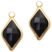Hangers van crystal glas rhombus 10x14mm Jet black-gold