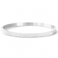 Roestvrij stalen (RVS) Stainless steel armbanden "LOVE LIFE AND ENJOY EVERY MOMENT" Silver