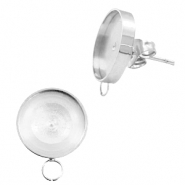 Polaris Steel (RVS) oorbellen (met oog horizontaal) setting voor 7mm cabochon/Swarovski SS34 Zilver