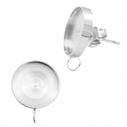 Polaris Steel (RVS) oorbellen (met oog verticaal) setting voor 7mm cabochon/Swarovski SS34 Zilver