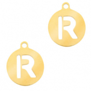 Roestvrij stalen (RVS) Stainless steel bedels 10mm initial coin R Goud