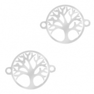 Roestvrij stalen (RVS) Stainless steel bedels tussenstuk tree of life 13mm Zilver