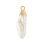 BQ Zoetwaterparels bedel tooth Gold-Natural white