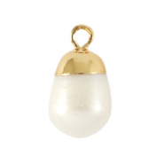 BQ Zoetwaterparels bedel round Gold-Natural white