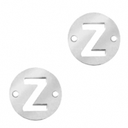Roestvrij stalen (RVS) Stainless steel bedels tussenstuk rond 10mm initial coin Z Zilver