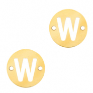 Roestvrij stalen (RVS) Stainless steel bedels tussenstuk rond 10mm initial coin W Goud