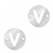 Roestvrij stalen (RVS) Stainless steel bedels tussenstuk rond 10mm initial coin V Zilver