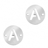 Roestvrij stalen (RVS) Stainless steel bedels tussenstuk 10mm initial coin A Zilver