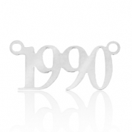 Roestvrij stalen (RVS) Stainless steel bedels/tussenstuk jaartal 1990 Zilver