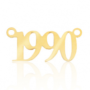 Roestvrij stalen (RVS) Stainless steel bedels/tussenstuk jaartal 1990 Goud