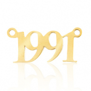 Roestvrij stalen (RVS) Stainless steel bedels/tussenstuk jaartal 1991 Goud