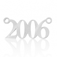 Roestvrij stalen (RVS) Stainless steel bedels / tussenstuk jaartal 2006 Zilver