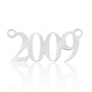 Roestvrij stalen (RVS) Stainless steel bedels / tussenstuk jaartal 2009 Zilver