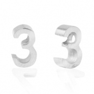 Roestvrij stalen (RVS) Stainless steel kralen cijfer 3 Zilver