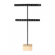Sieraad display voor oorbellen T-vorm met houten voet Zwart-hout