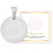 Roestvrij stalen (RVS) Stainless steel bedels Mix & Match 15mm Birth flower October-Marigold Zilver