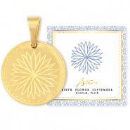 Roestvrij stalen (RVS) Stainless steel bedels Mix & Match 15mm Birth flower September-Aster Goud