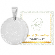 Roestvrij stalen (RVS) Stainless steel bedels Mix & Match 15mm Birth flower May-Lily of the valley Zilver