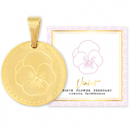 Roestvrij stalen (RVS) Stainless steel bedels Mix & Match 15mm Birth flower February-Violet Goud