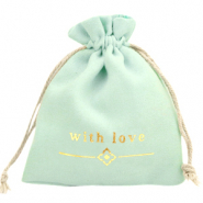 Sieraad zakje "with love" Mint green-gold