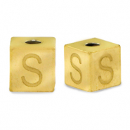 Roestvrij stalen (RVS) Stainless steel kralen letter S Goud