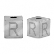 Roestvrij stalen (RVS) Stainless steel kralen letter R Zilver