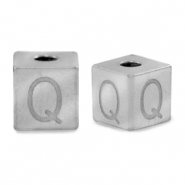 Roestvrij stalen (RVS) Stainless steel kralen letter Q Zilver