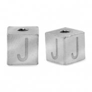 Roestvrij stalen (RVS) Stainless steel kralen letter J Zilver