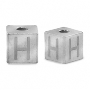 Roestvrij stalen (RVS) Stainless steel kralen letter H Zilver