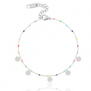 Roestvrij stalen (RVS) Stainless steel enkelbandjes muntjes regenboog Zilver-multicolour