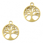 Roestvrij stalen (RVS) Stainless steel bedels tree of life Goud