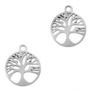 Roestvrij stalen (RVS) Stainless steel bedels tree of life Zilver