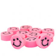 Polymeer kralen smiley Neon pink