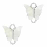 Resin hangers tussenstuk vlinder Silver-off white