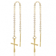 Roestvrij stalen (RVS) Stainless steel oorbellen cross Goud