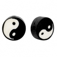 Polymeer kralen Yin & Yang Black-white