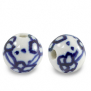 Kralen keramiek 11mm White-Delft blue