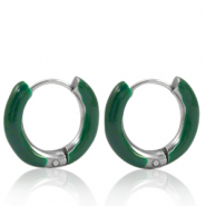 Roestvrij stalen (RVS) Stainless steel oorbellen creolen enamel 16mm Sacramento green-silver