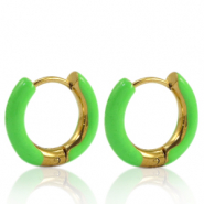 Roestvrij stalen (RVS) Stainless steel oorbellen creolen enamel 16mm Bright green-gold