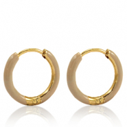 Roestvrij stalen (RVS) Stainless steel oorbellen creolen enamel 14mm Nude brown-gold