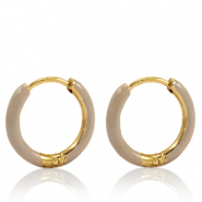 Roestvrij stalen (RVS) Stainless steel oorbellen creolen enamel 17mm Country beige-gold