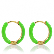 Roestvrij stalen (RVS) Stainless steel oorbellen creolen enamel 14mm Bright green-gold