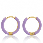 Roestvrij stalen (RVS) Stainless steel oorbellen creolen enamel 14mm Lavender purple-gold