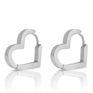 Roestvrij stalen (RVS) Stainless steel oorbellen heart Zilver