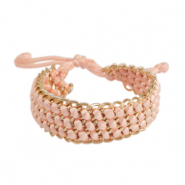 Armbanden van satijnkoord geweven met jasseron Gold-salmon pink