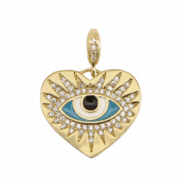 Brass TQ metaal bedels alziend oog enamel Gold-blue