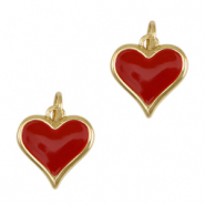 Brass TQ metaal bedels hart enamel Gold-red