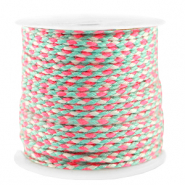 Trendy koord gevlochten 2mm Neon pink-turquoise